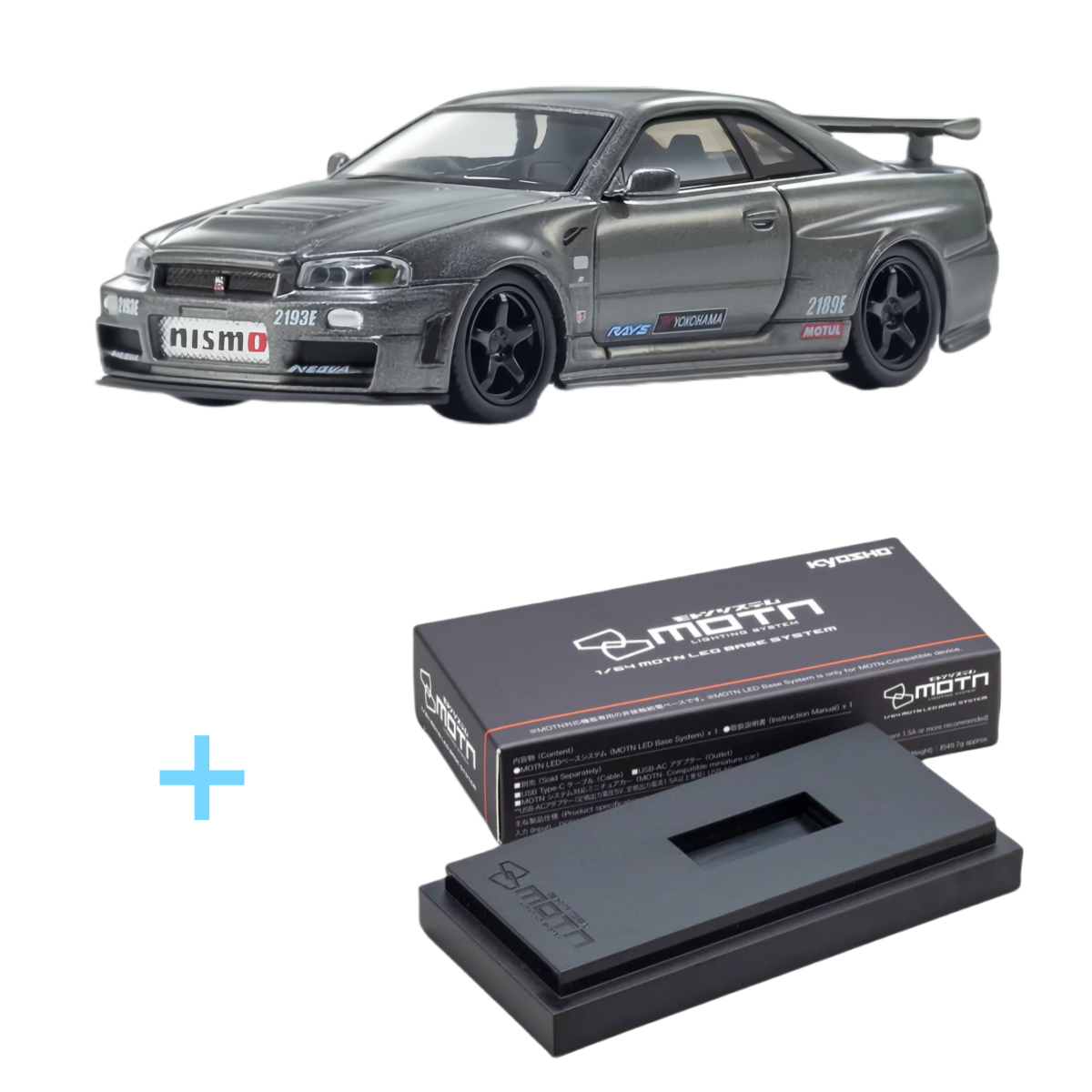 Kyosho 1:64 Nissan Nismo GTR R34 CRS Version Gray MOTN LED Base
