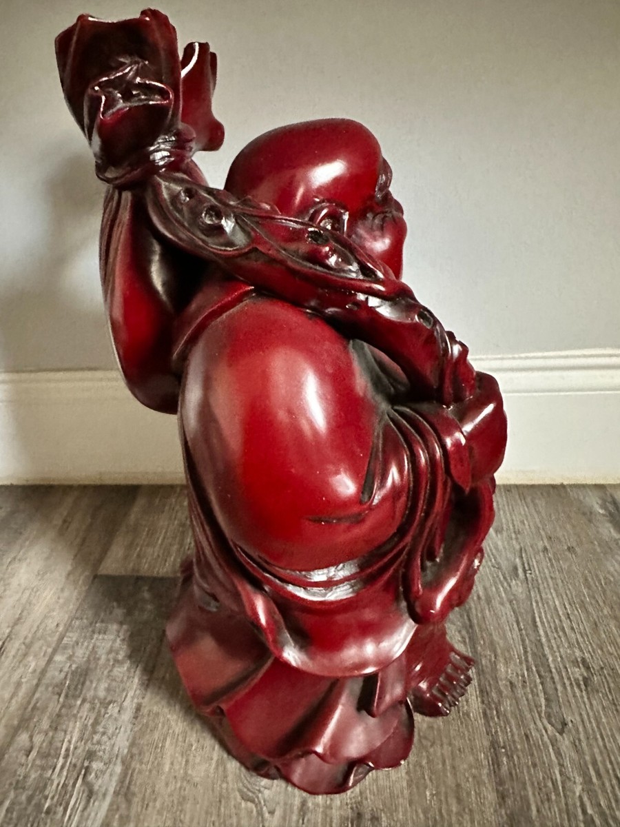 16 Inch Chinese Heavy Red Resin Happy Laughing Lucky Buddha Statue