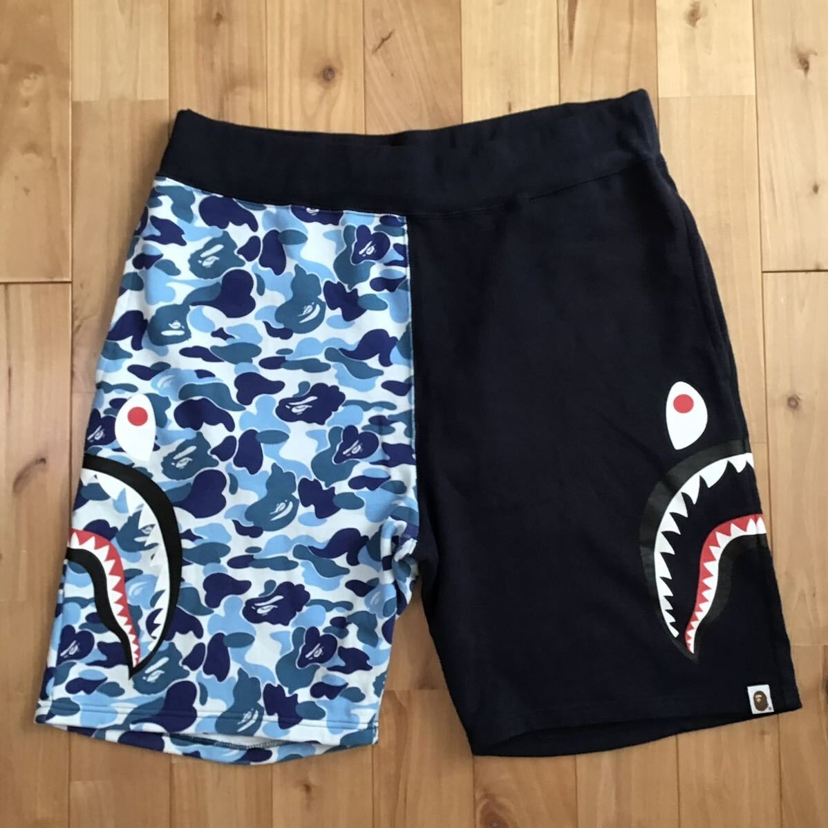 BAPE Side Shark Sweat Shorts Navy x ABC camo blue A Bathing Ape