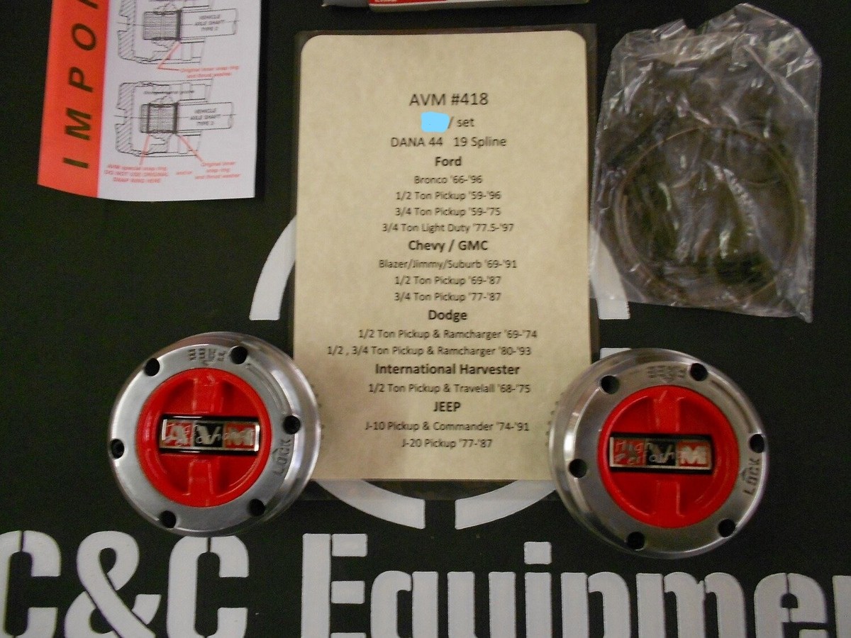 AVM 418 LOCKING HUBS FORD K10 CHEVY DODGE DANA 44 K5 BLAZER BRONCO
