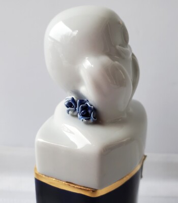 Rare Vintage Royal Dux Bohemia Figurine Box Cobalt Blue and White