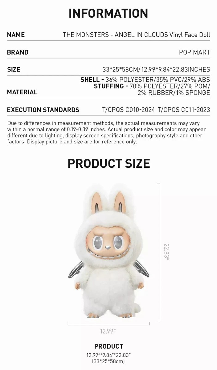 POP MART THE MONSTERS Angel in Clouds Labubu Vinyl Plush White