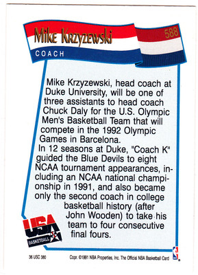 MIKE KRZYZEWSKI Duke Blue Devils COACH K Basketball Card DREAM