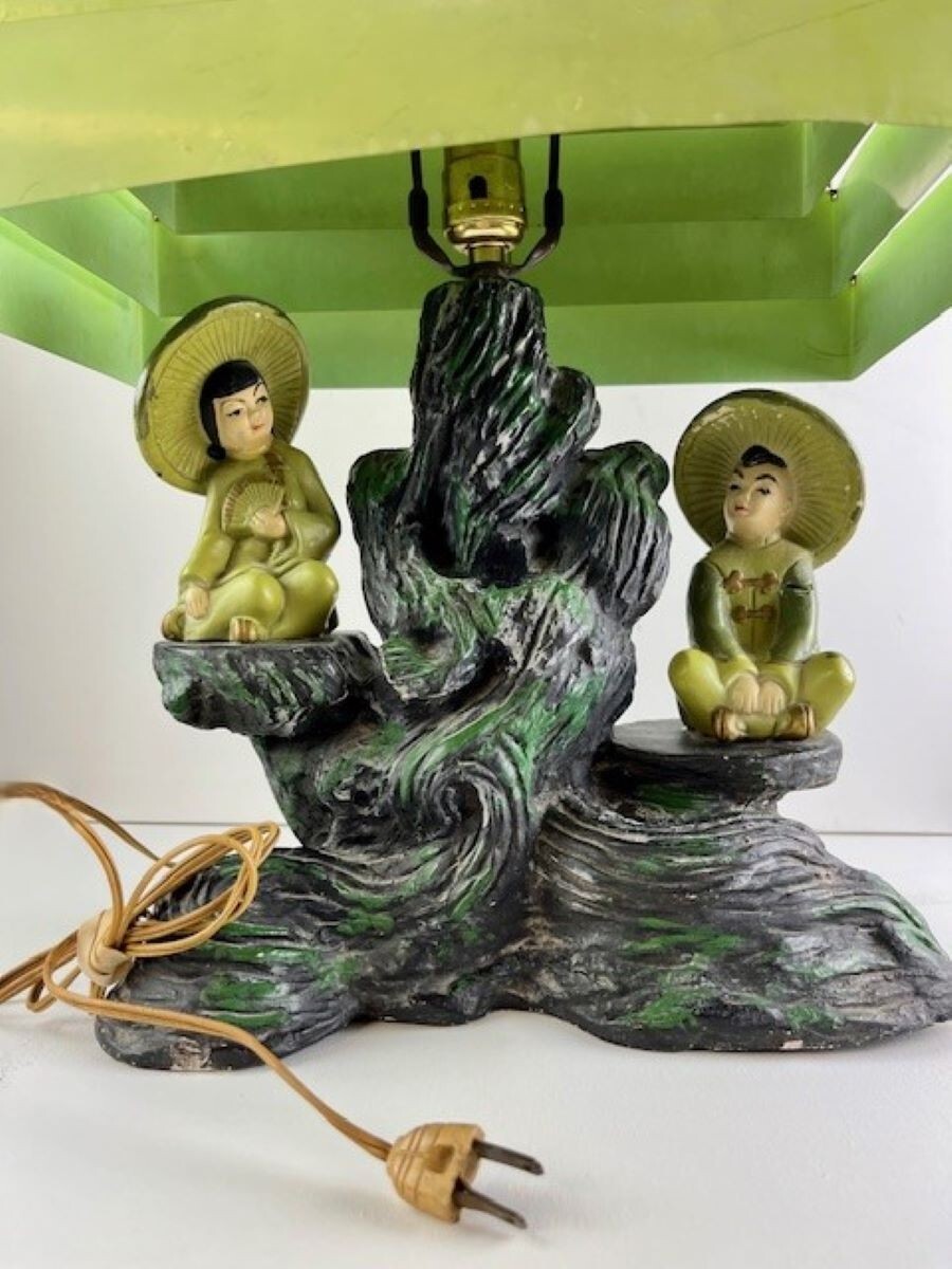 1955 Silvestri Bros Oriental Green Asian Chalkware Table Lamp
