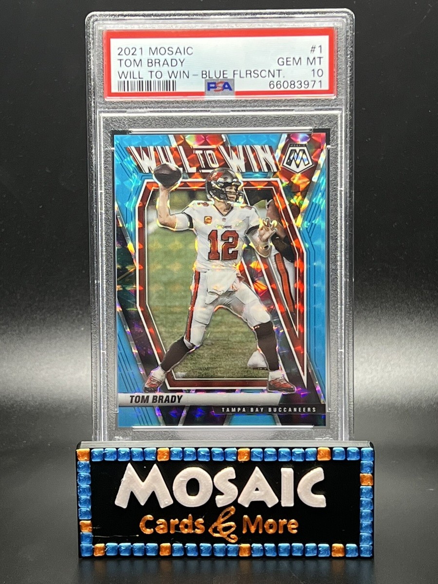 2021 Mosaic Tom Brady PSA 10 WILL TO WIN SSP /15 BLUE FLUORESCENT