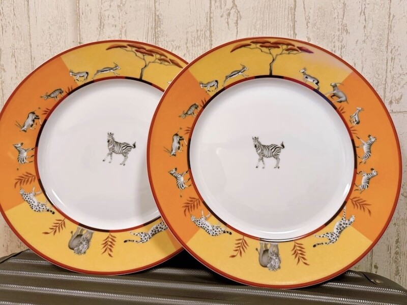 Hermes Africa Orange Dinner Plate Zebra Dish Tableware 2 set Auth