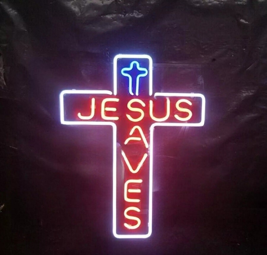 Christ Jesus Saves Cross Fled Neon Sign 24