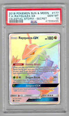 Pokemon Card : PSA 10 Gem Mint Rayquaza GX 177/168 Secret Rare