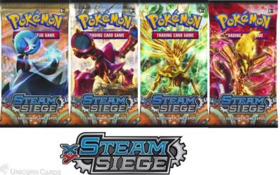 Pokemon XY Steam Siege 4 Booster Packs - All 4 Types - Brand New