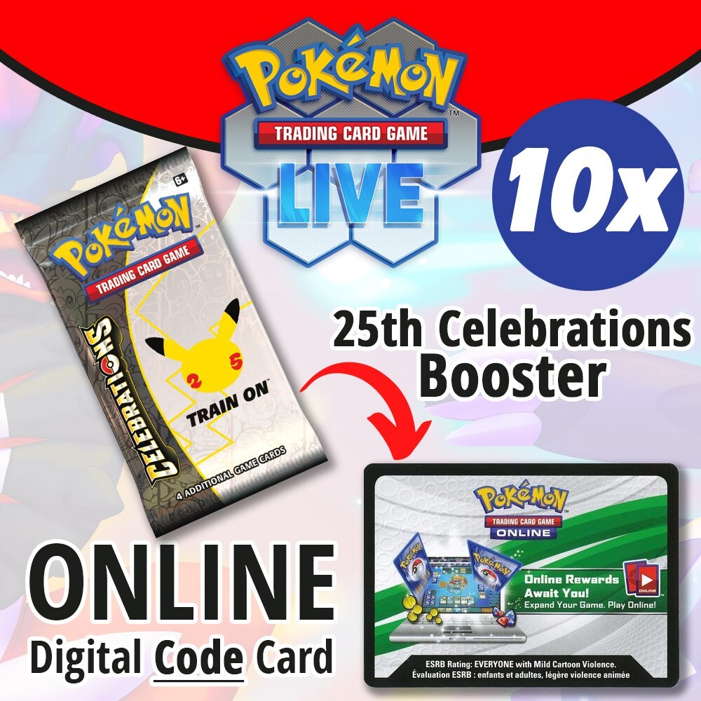 10 x Pokémon PTCGO Live TCG 25th Celebrations Booster ONLINE Code