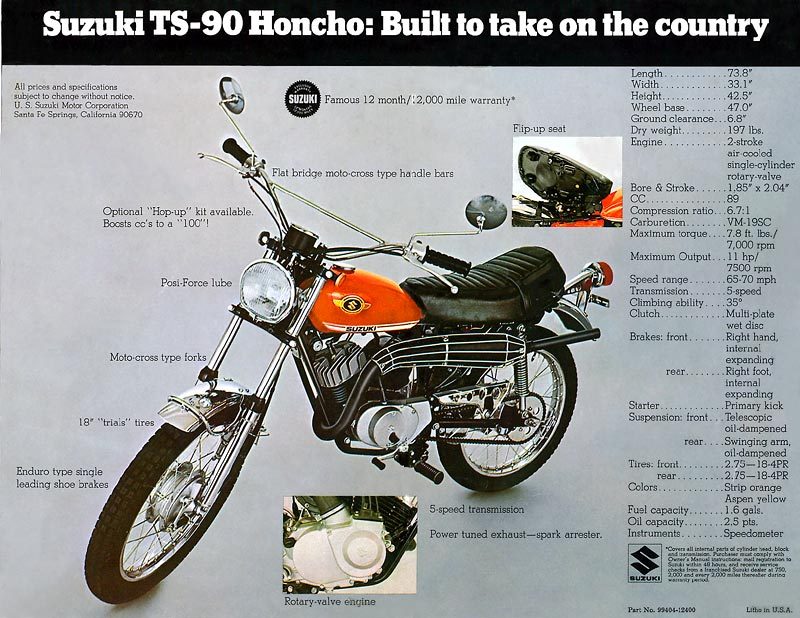 1970 Suzuki TS-90 Honcho Sales Specs Ad Vintage | Unspecified Length
