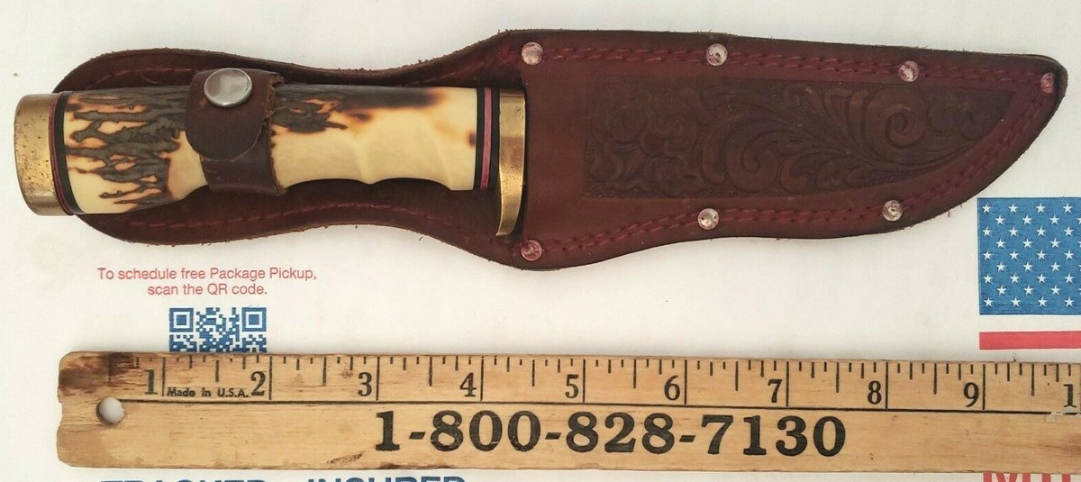 VINTAGE SCHRADE USA 153UH GOLDEN SPIKE FIXED BLADE KNIFE W/ CUST