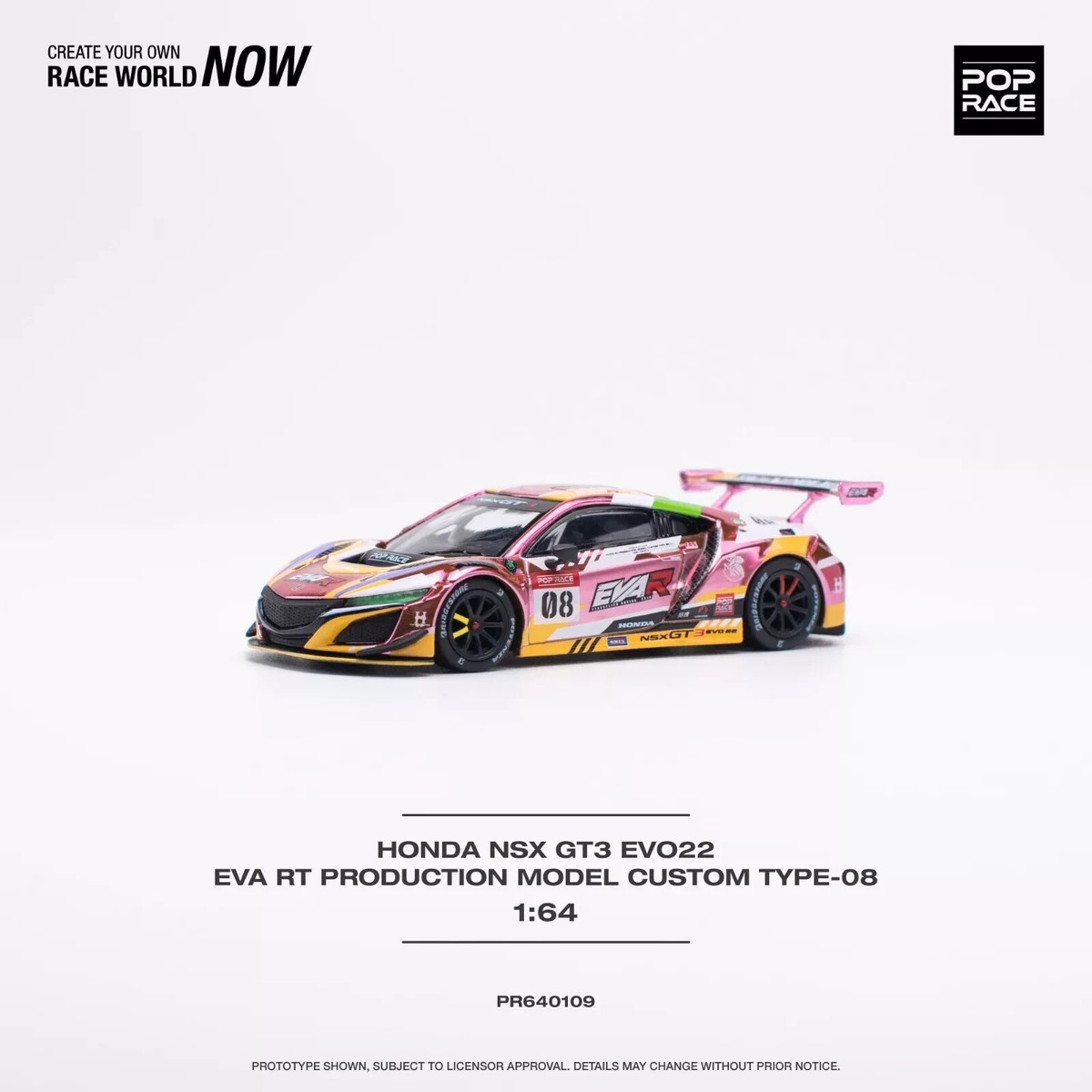 Pop Race 1:64 HONDA NSX GT3 EVO22 EVA RT PRODUCTION TYPE-08 Chrome