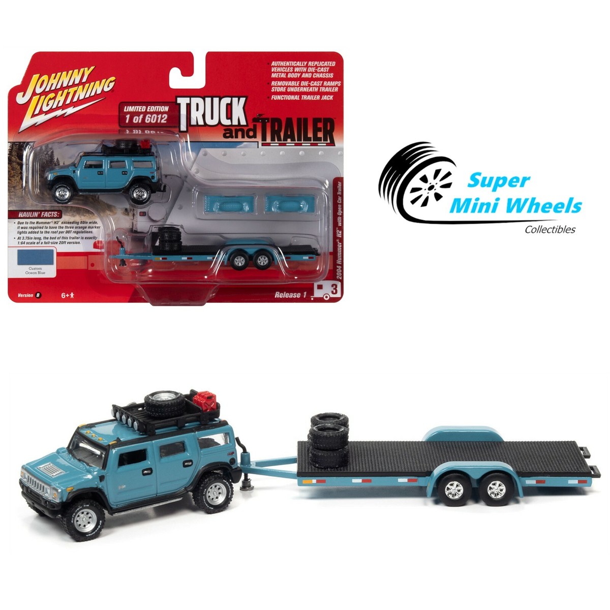 Johnny Lightning 1:64 Truck & Trailer Hummer H2 w/Open Trailer
