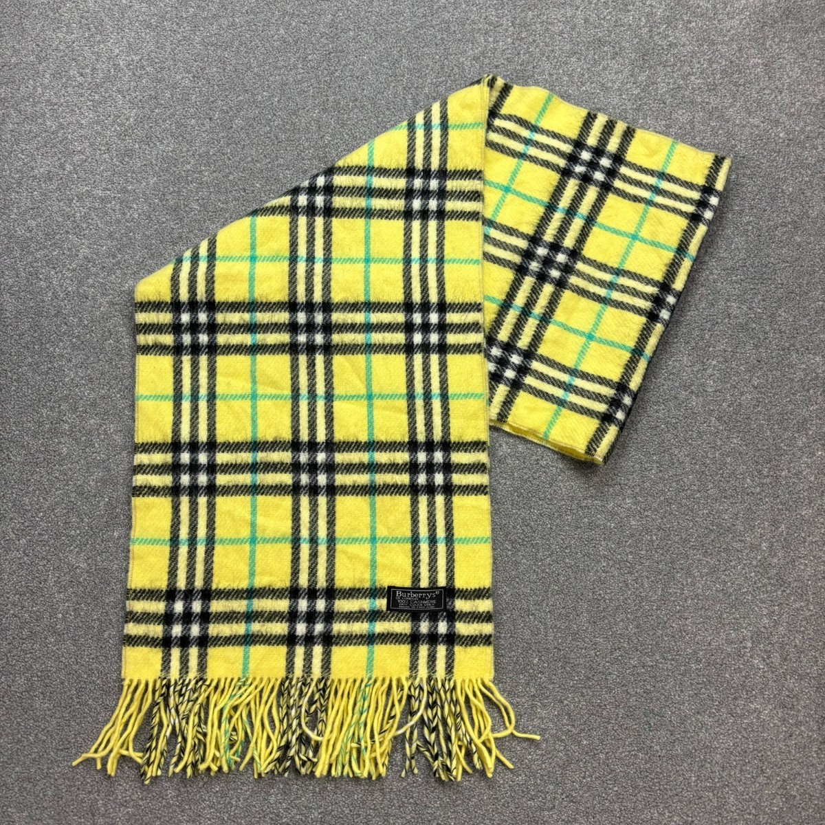 Burberry London Scarf 62x12 Inches Yellow Nova Check 100% Cashmere