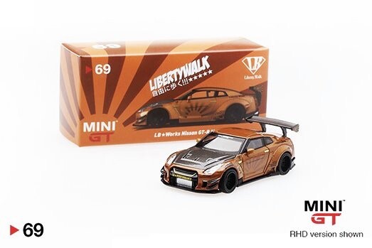 MINI GT 69 Nissan GT-R R35 Type 2, Rear Wing ver 3 Metallic Brown