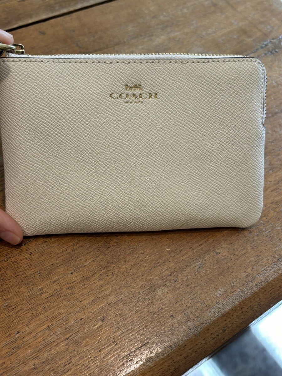 Coach Chalk White Crossgrain Leather Corner Zip Wristlet Small