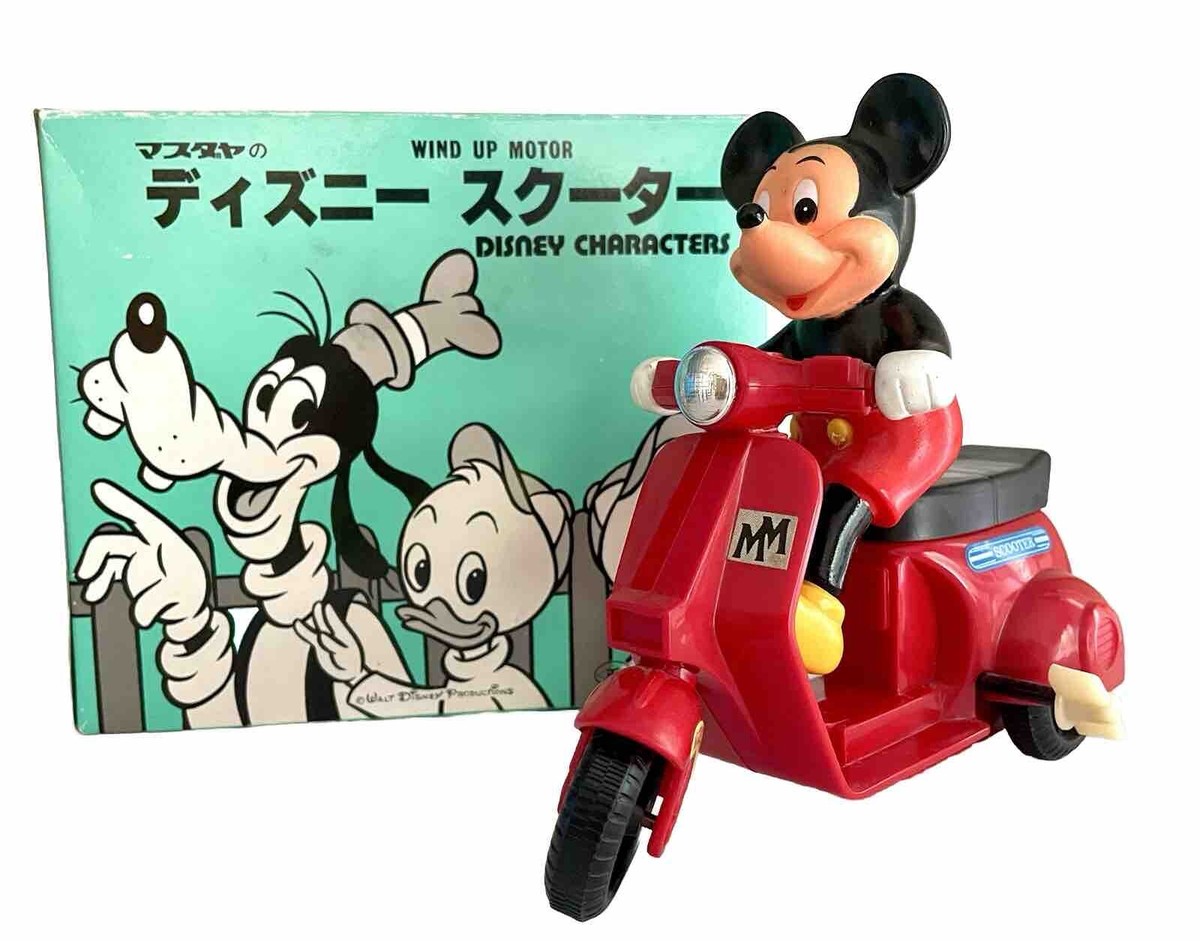 1982 Vintage Disney Mickey Mouse Red Scooter Wind- Up Toy Masudaya