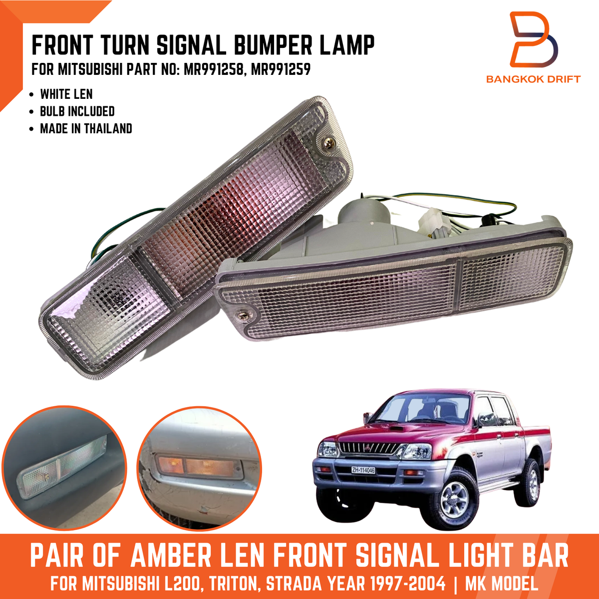 Turn Signal Bumper Light Lamp For Mitsubishi L200 Pickup 96-06