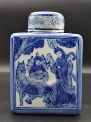 青花瓷太平天国文官武将圣母茶叶罐Chinese Blue White Porcelain