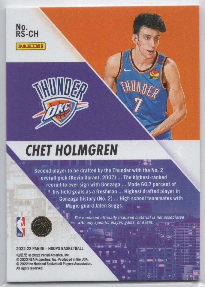 2022-23 NBA Hoops Chet Holmgren Rookie Patch Rise-N-Shine RC