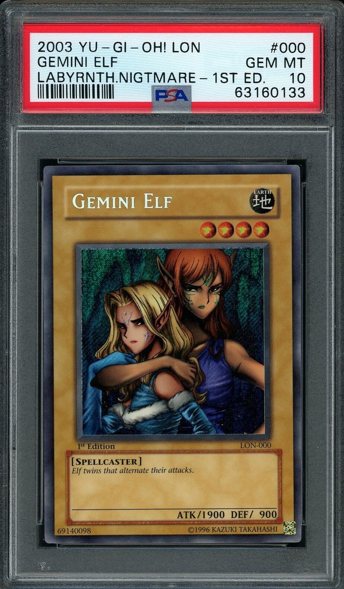 2003 Yu-Gi-Oh! LON-000 1st Edition Gemini Elf Secret Rare PSA 10