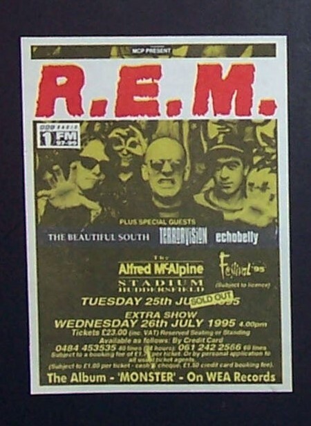 R.E.M. Monster Tour w/ Beautiful South 1995 Mini Poster Type