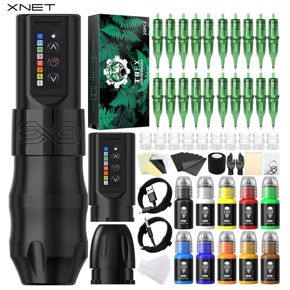 XNET EXO Wireless Tattoo Machine Kit with 10 Tattoo Ink 2400mAh
