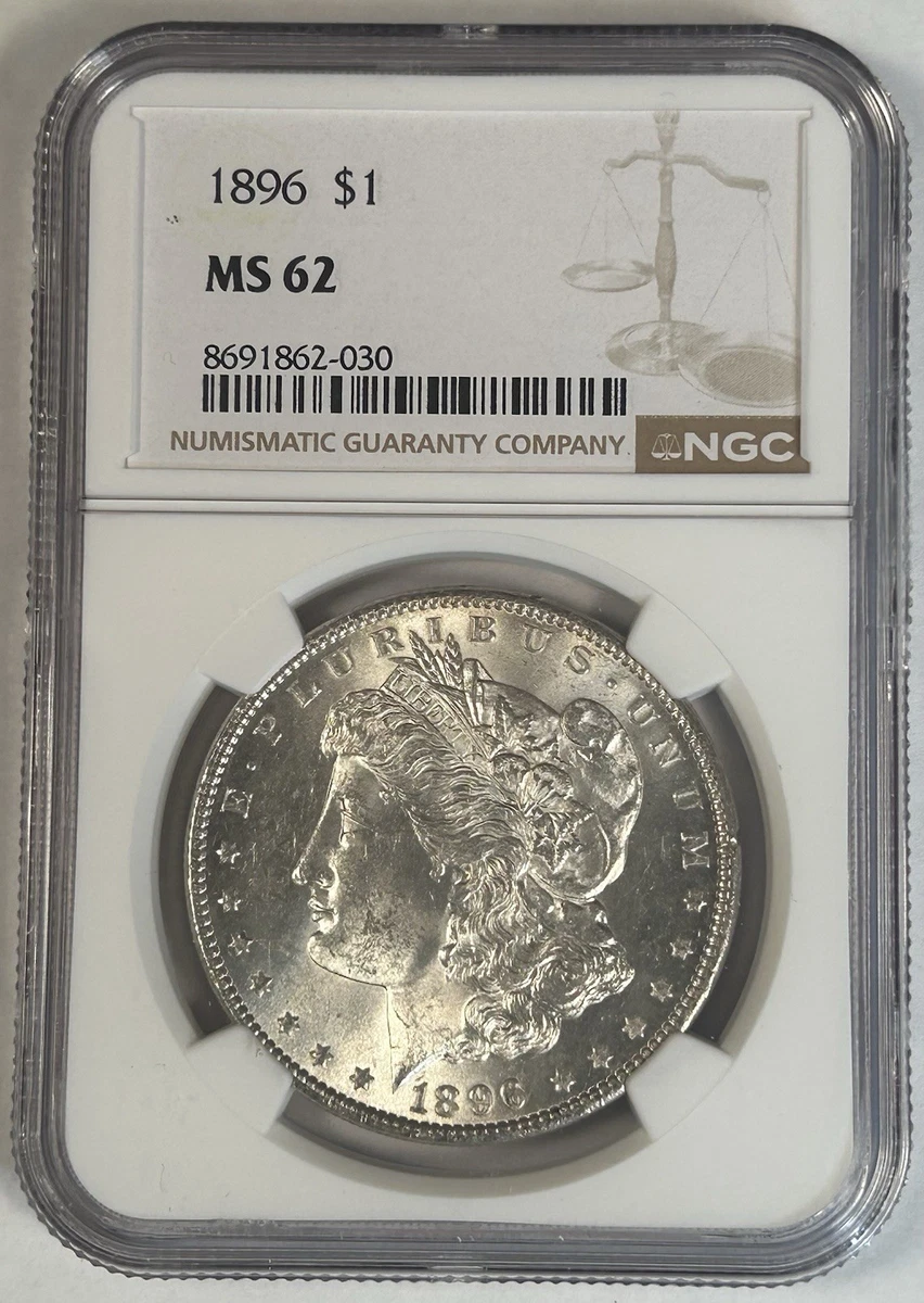 Uncirculated MS 62 Graded 1896 Year Morgan US Dollars (1878-1921
