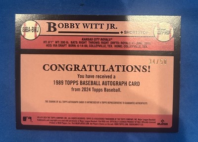 Bobby Witt Jr 2024 Topps Auto /50 1989 35th Anniversary Gold 🔥 KC