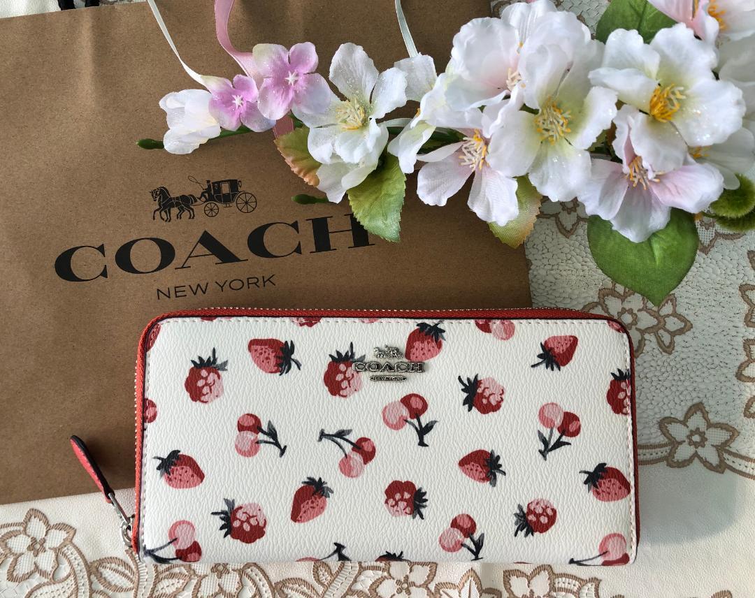 Rare COACH White Fruit Strawberry Cherry Long Wallet Round Zip | eBay