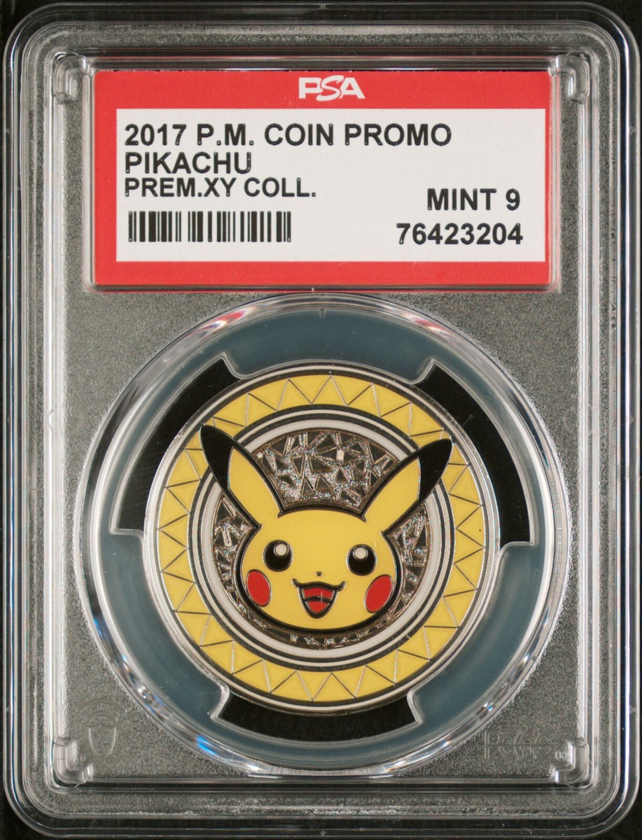 PSA 9 MINT PIKACHU COIN 2017 POKEMON XY PREMIUM COLLECTION METAL