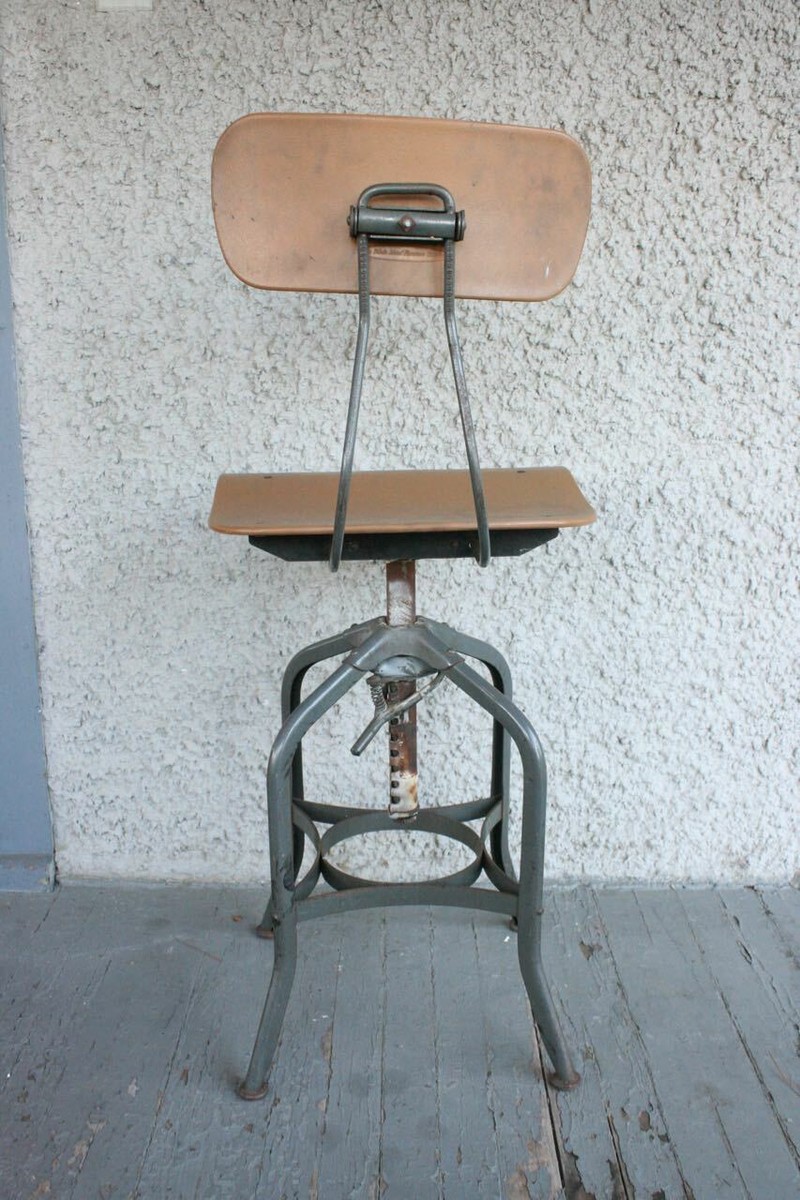Vintage TOLEDO Swivel Drafting Chair. Metal Industrial Design