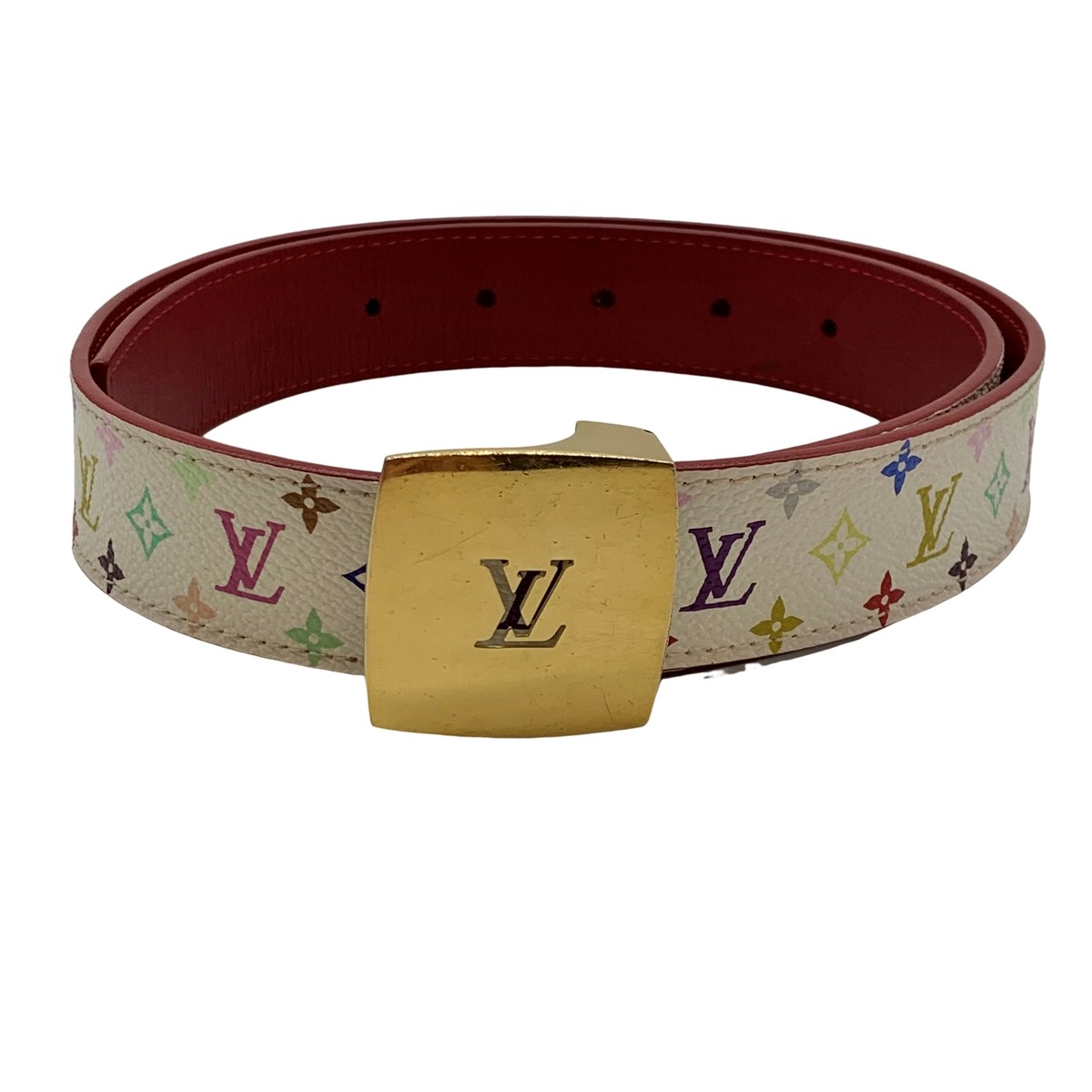 Auth LOUIS VUITTON Saint Tulle 75/30 Belt M9682 Multi-Color Canvas