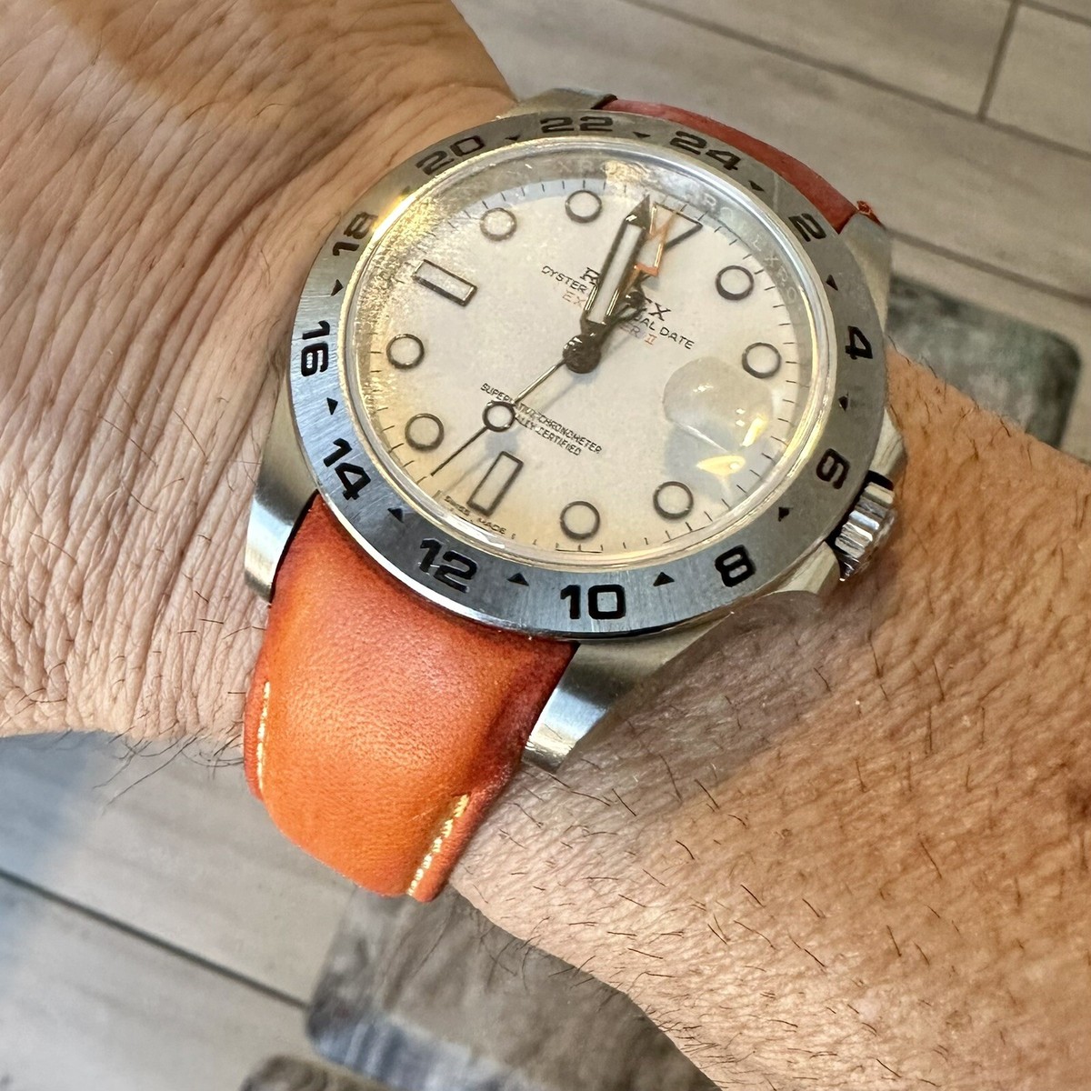 21mm ORANGE Leather curved Strap 41mm Rolex Submariner 42mm Rolex