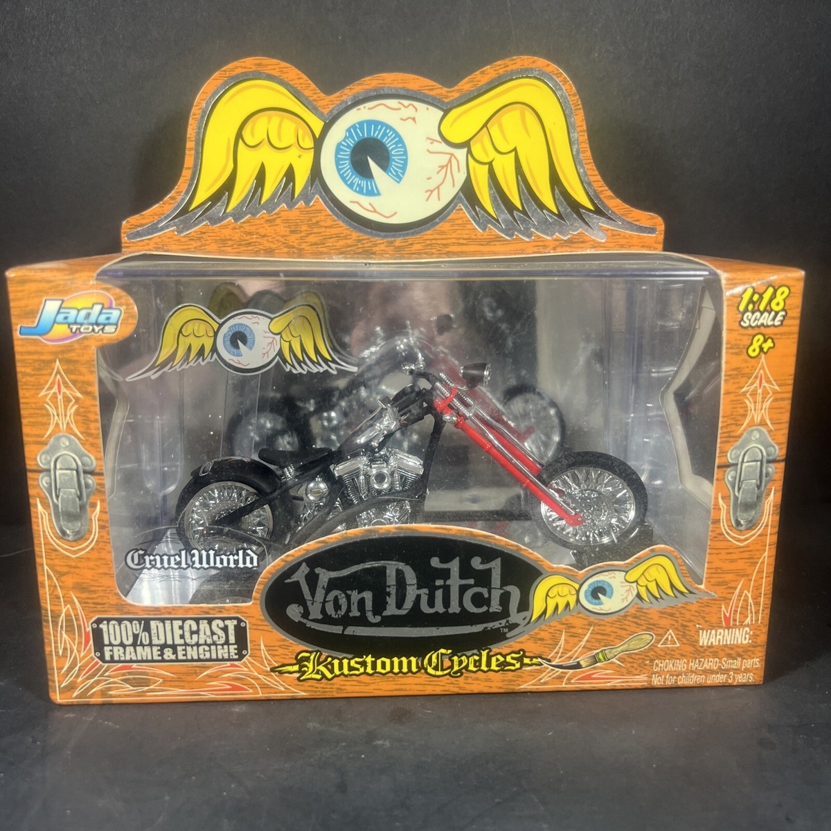 Vintage Von Dutch Kustom Cycles CRUEL WORLD DIE-CAST Black & Red 1