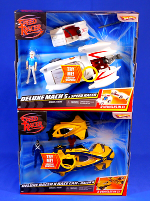 DELUXE MACH 5 & SPEED RACER AND RACER X & CAR 2007 MATTEL HOT