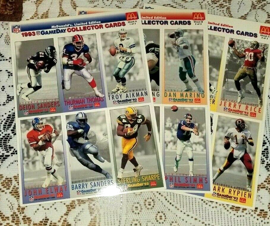 1993 McDonald's Limited Edition GAMEDAY COLLECTOR CARDS FOOTBALL