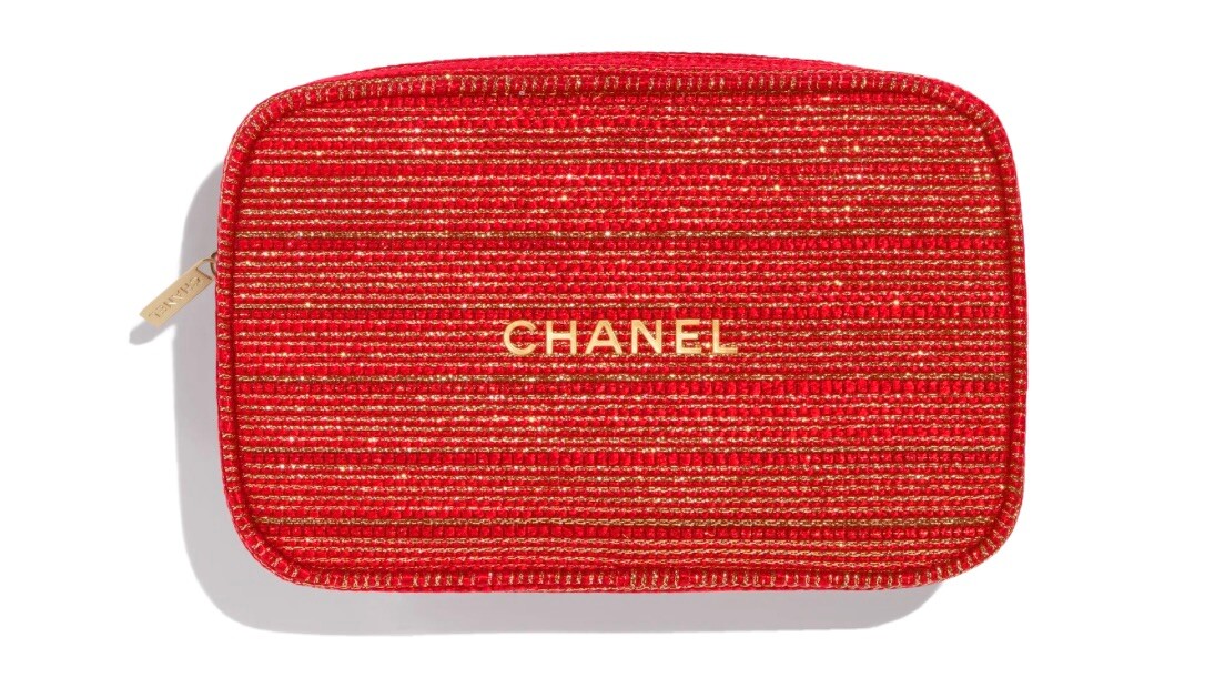 Chanel Makeup Bag 2022 Holiday Gift Set RED Tweed Pouch ONLY
