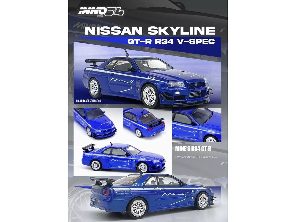 1/64 Nissan Skyline GT-R R34 V SPEC Tuned by Mine's Blue 2024 INNO
