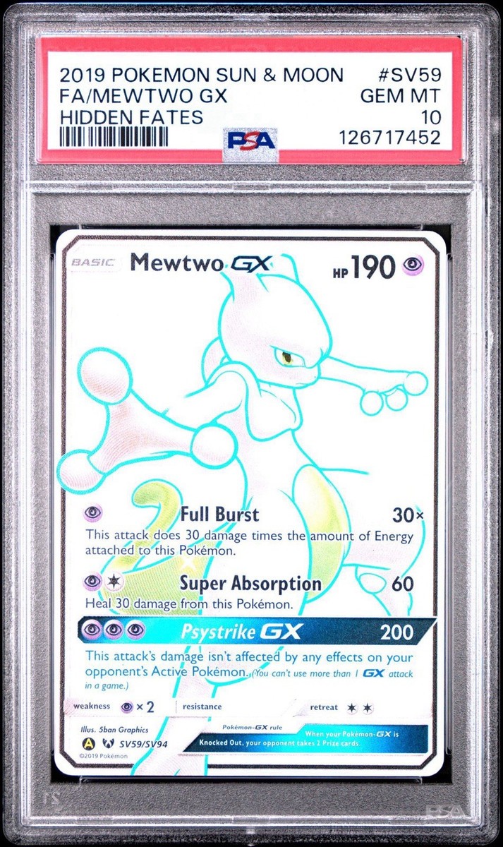 PSA 10 Mewtwo GX SV59/SV94 Hidden Fates Full Art Shiny Sun Moon