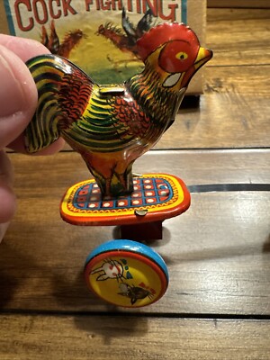 1950s Vintage Japan Fighting Cock Chicken Roosters Windup Toy Tin