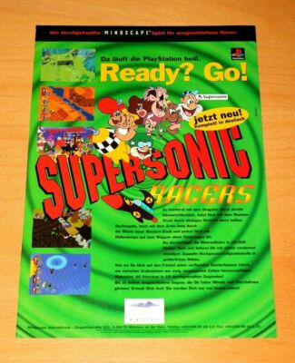 1996 Supersonic Racers PS1 PlayStation Rare Vintage Promo Poster