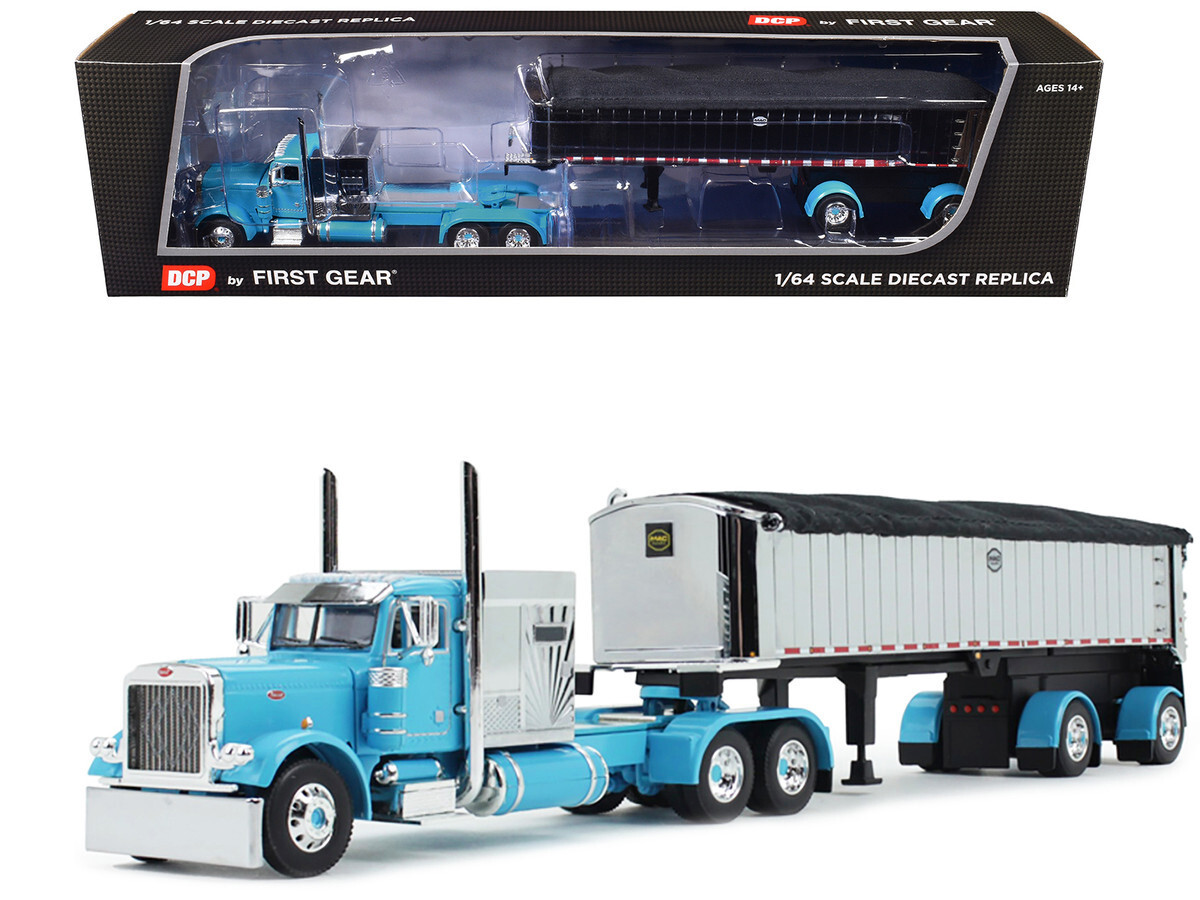 DCP/First Gear Peterbilt 379 W/Sleeper & Dump Trailer Cyan Blue 1