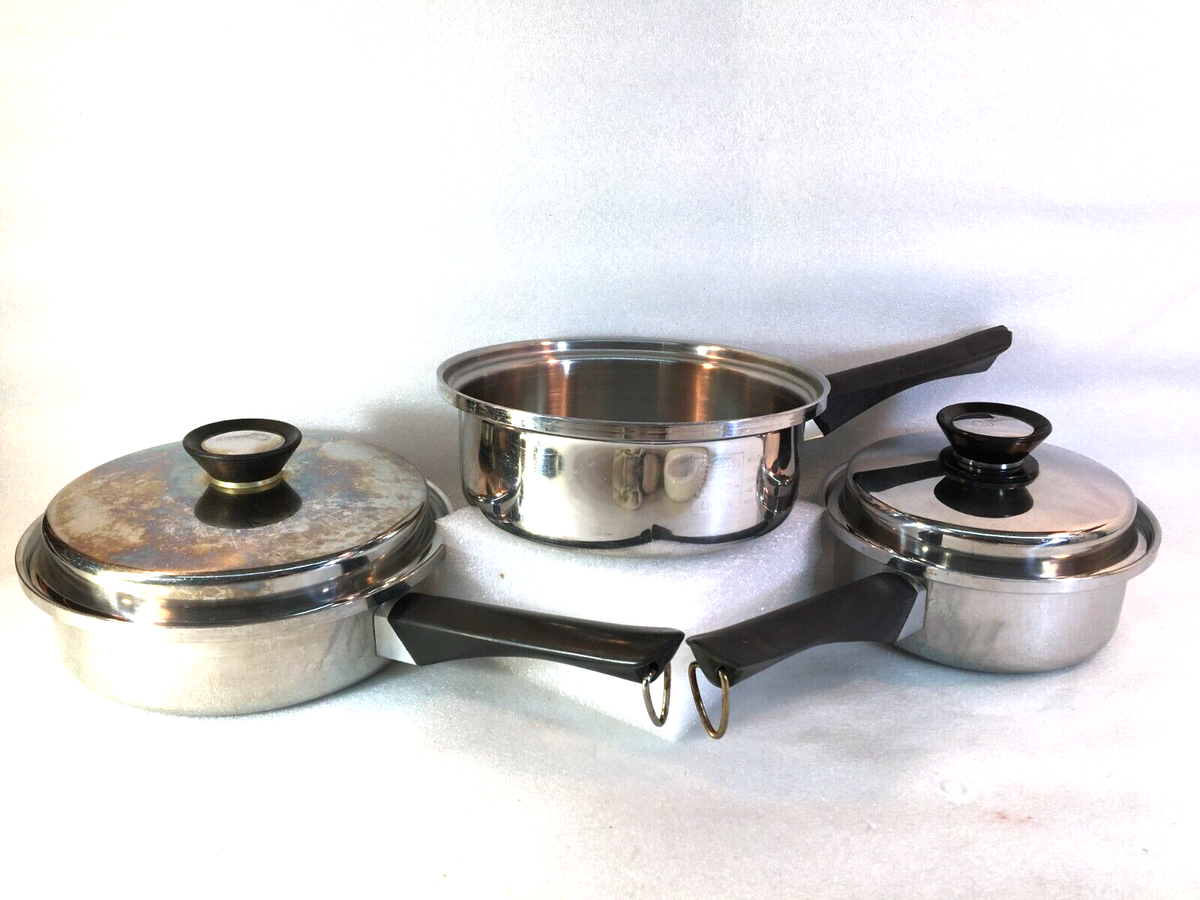 Amway Queen 18/8 Multi-Ply Stainless Steel Cookware 3 Pans 2 Lids