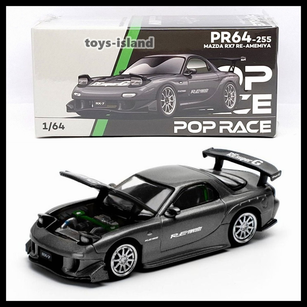 POPRACE PR64-255 Mazda RX-7 RE-AMEMIYA WIDEBODY GUN METAL 1/64 NEW