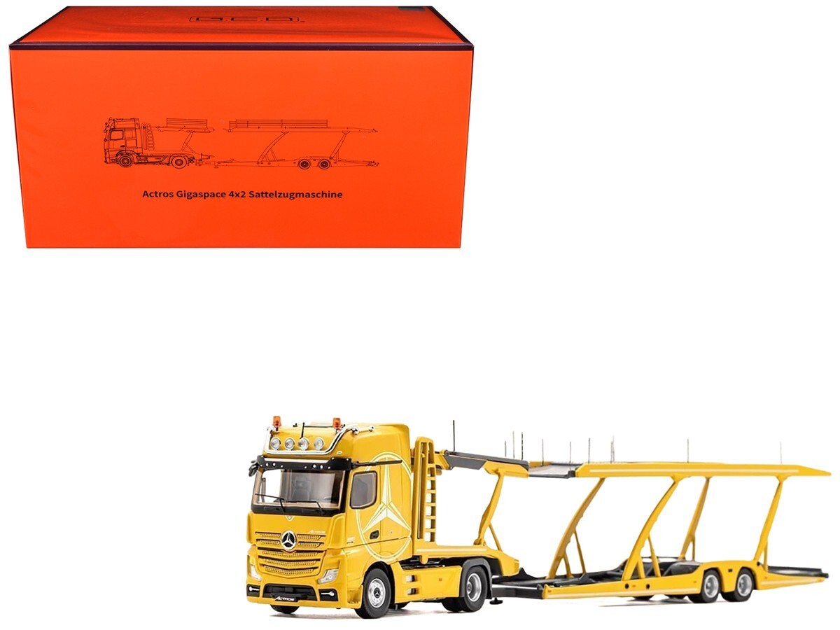 GCD Mercedes-Benz Actros Transporter Yellow 1/64 Diecast Model KS