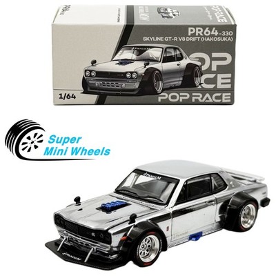 Pop Race 1:64 Nissan GT-R V8 Drift Hakosuka Chrome Silver HK