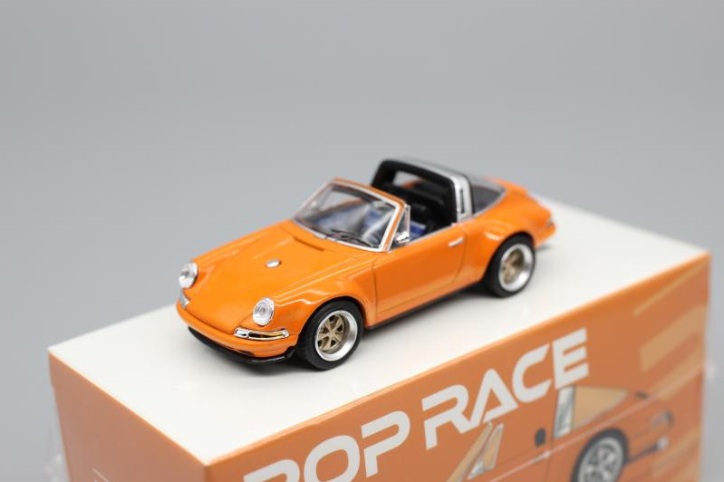 POPRACE 1/64 Scale Porsche Singer Targa 911 964 Orange Open Car