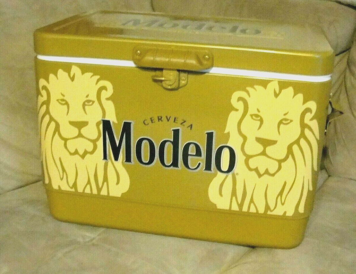 MODELO BEER 54 QUART STEEL BELTED GOLD BEVERAGE COOLER ICEBOX